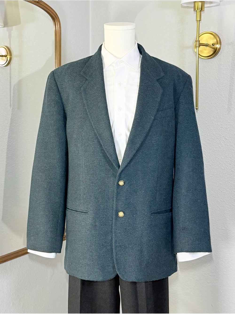Vintage 90s Structure Italian Fabric Wool Blazer XL Dark Academia Grandpa Core